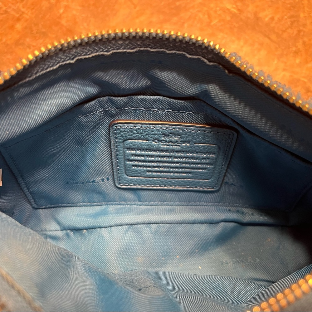 Coach Small Rhyder Pochette Crossbody Bag Blue Shearling Leather Silver Hardware - Picture 7 of 8